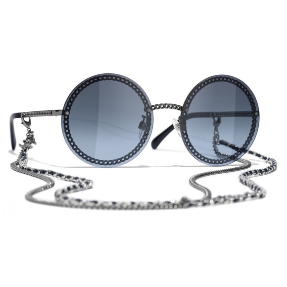 Authentic Chanel Round Sunglasses Blue Gray - Picture 1 of 9